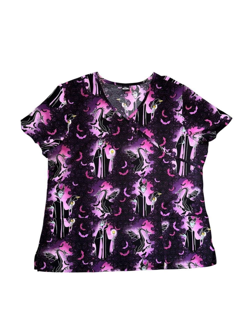 Disney Villain Women's V-Neck Top - Black & Purple Maleficent Pattern